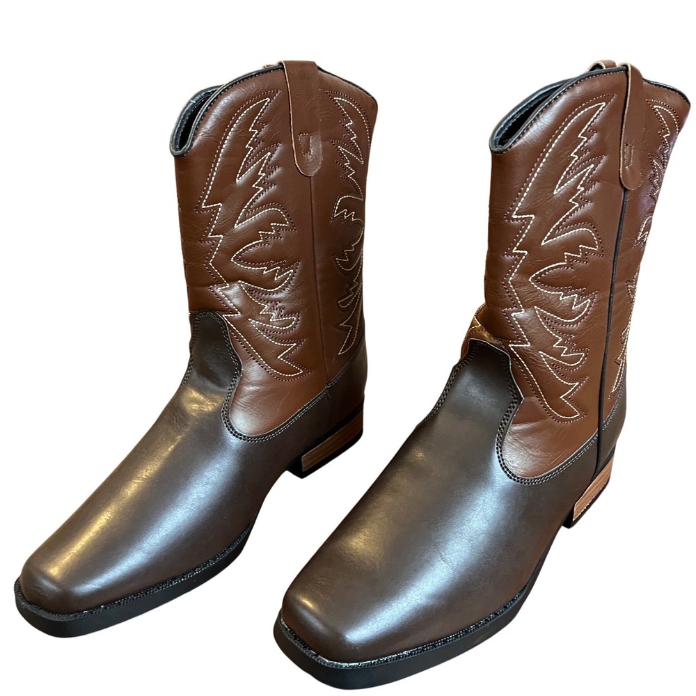 Smart Fit Kids Brown Square‎ Toe Western Cowboy Boots Size 6 NWT